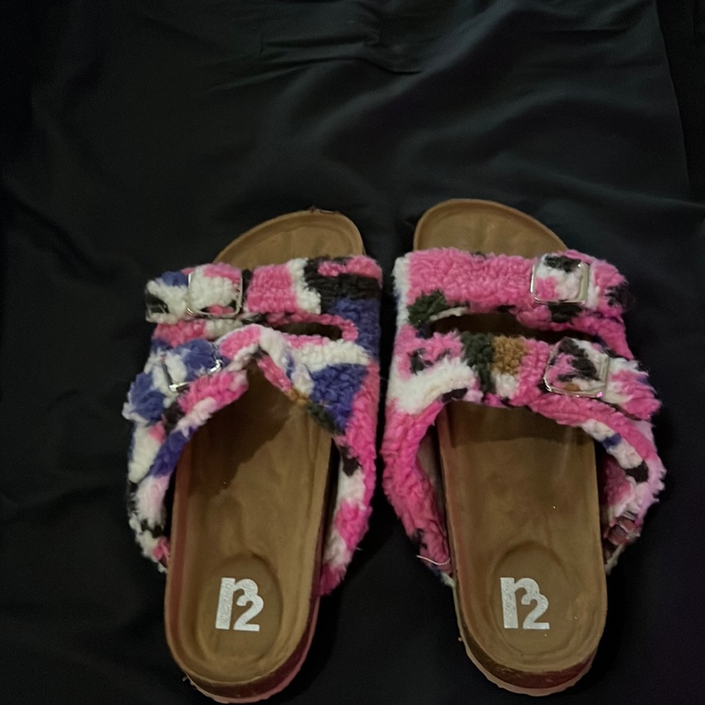 Walmart Sandals, fuzzy, never worn, say size twelve but i’m normally a ten